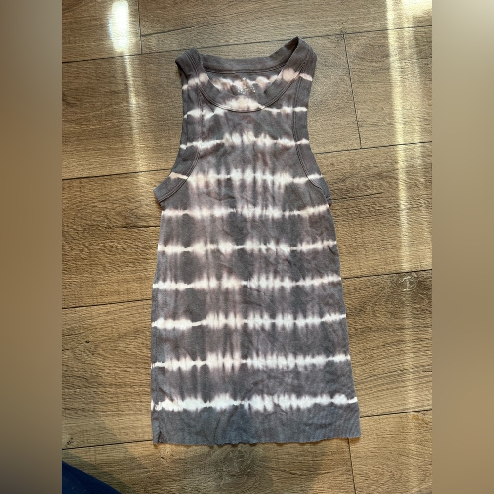 Aerie Gray and White Tie-Dye Tank Top